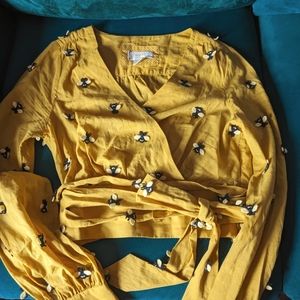 Anthropologie Maeve Yellow Bee Blouse Size Sm